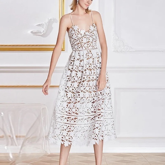 Self Portrait New Azaelea Guipure Lace Midi Dress Size 6 - Picture 2 of 16